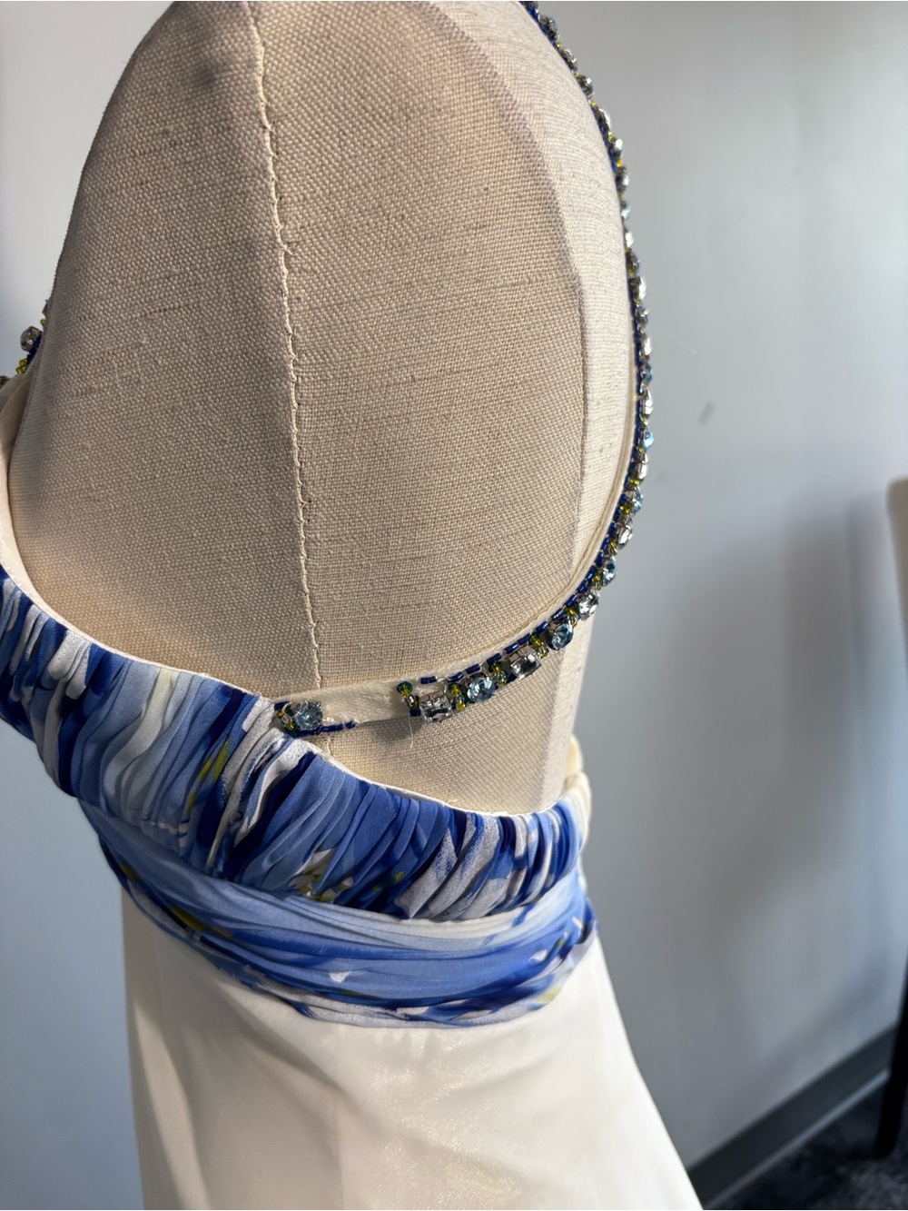 Cache Strapless Blue, White & Green Embellished Evening Dress - Picture 7 of 7